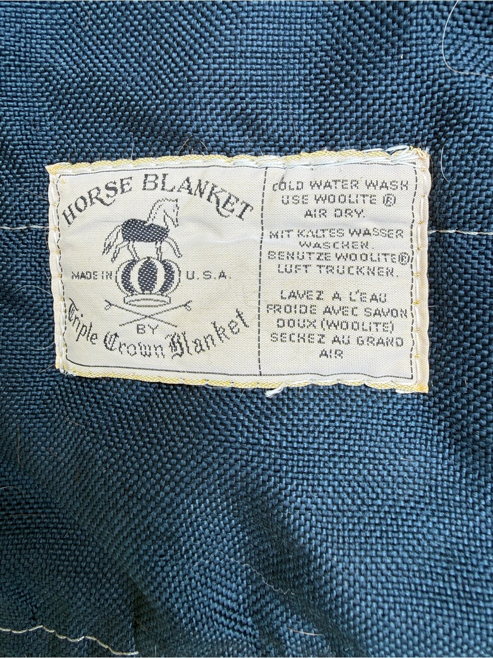 Vintage !! Original style old Horse stable Blanket Navy by Triple Crown 70-72